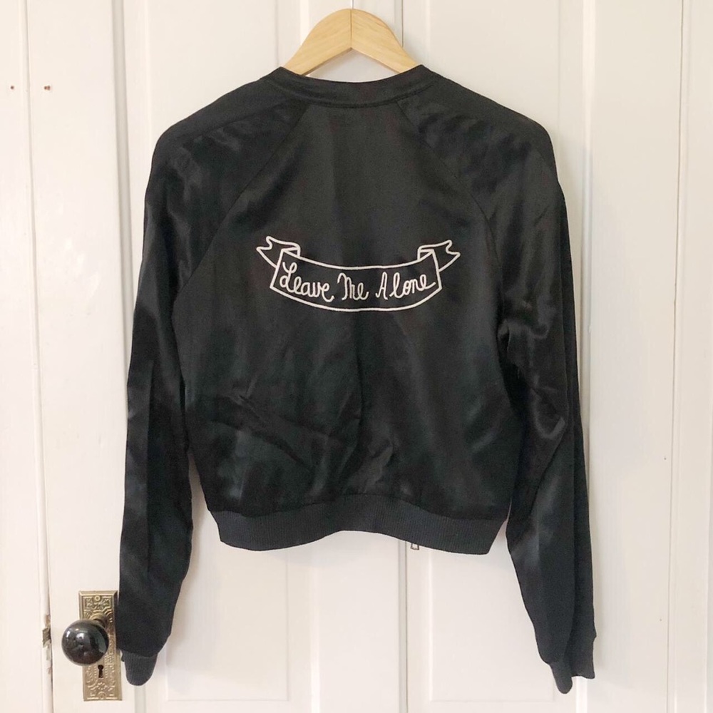 Reformation “Leave Me Alone” Satin Bomber, Size M